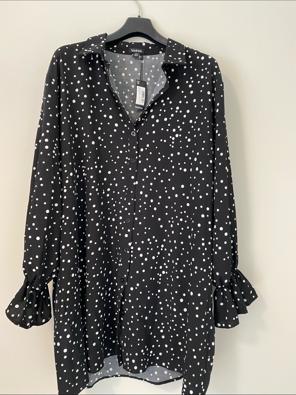 Boohoo Black and White Polka Dot Button-Up Tunic